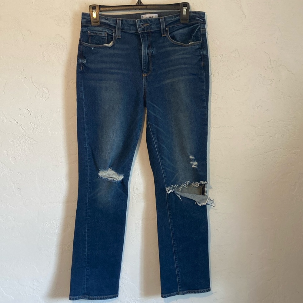 PAIGE Jacqueline Straight Dark Wash Distressed Jeans